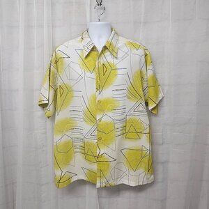 Adonis White Green Geometric Retro Button Down Shirt Casual Club XL